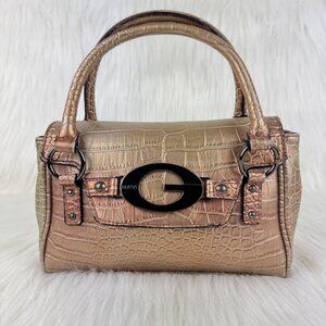 Vintage Y2K Guess Logo Crocodile Embossed Handbag Purse Small Pale Gold 8x5x3